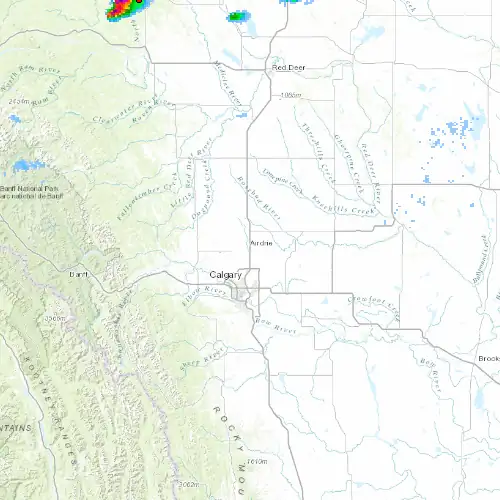 Radar near Airdrie at now — 10:48 pm MDT, Fri Jul 10