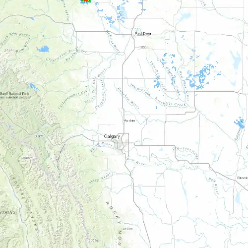 Radar near Airdrie at now — 12:00 am MDT, Sat Jul 11