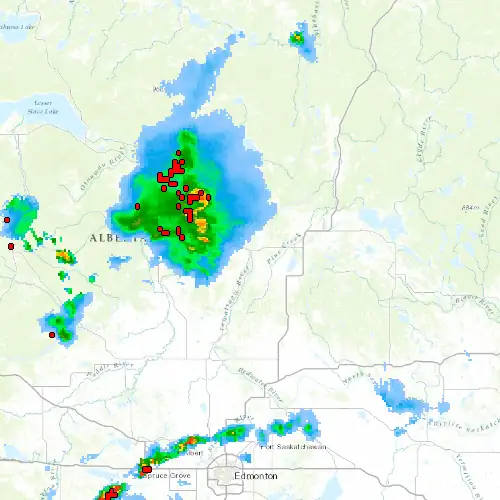 Radar near Athabasca at now — 10:48 pm MDT, Fri Jul 10
