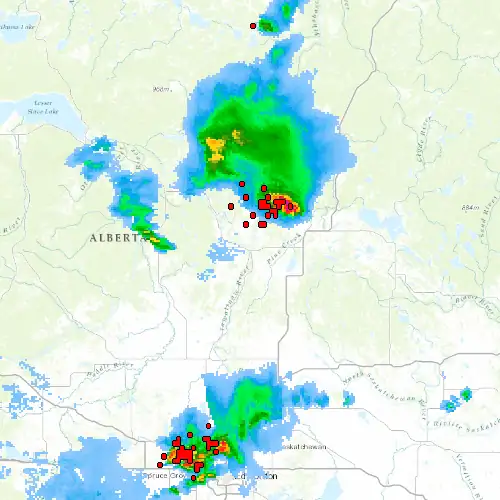 Radar near Athabasca at now — 12:00 am MDT, Sat Jul 11