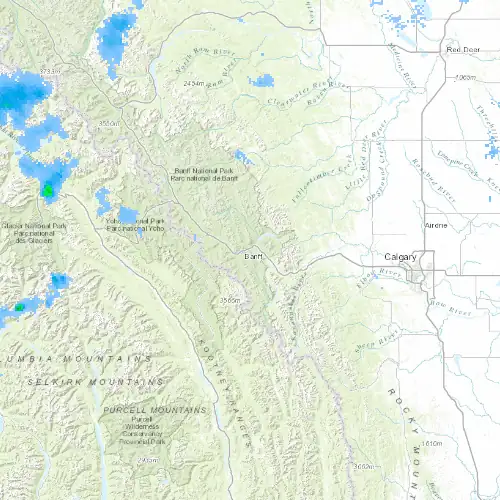 Radar near Banff at now — 12:00 am MDT, Sat Jul 11