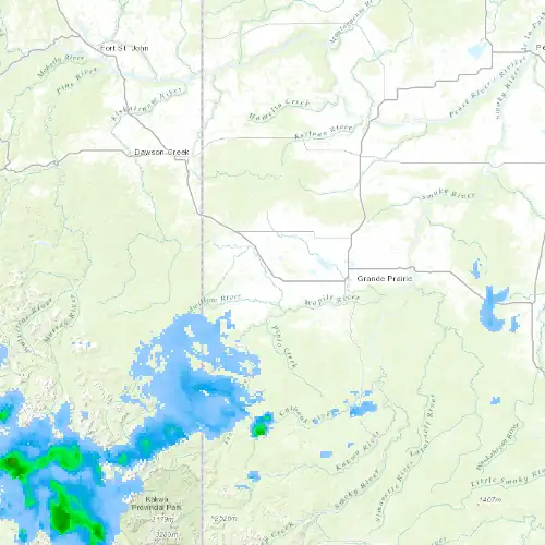 Radar near Beaverlodge at now — 10:54 pm MDT, Fri Jul 10
