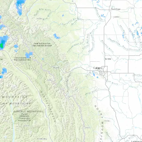 Radar near Bow Valley (Provincial Park) at now — 12:12 am MDT, Sat Jul 11