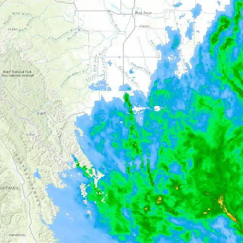 Radar near Calgary at now — 8:54 pm MDT, Mon Sep 7