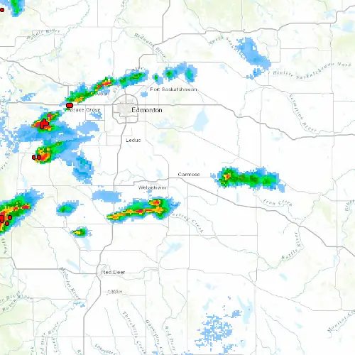 Radar near Camrose at now — 10:54 pm MDT, Fri Jul 10