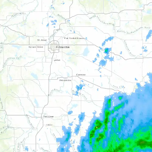 Radar near Camrose at now — 9:00 pm MDT, Mon Sep 7