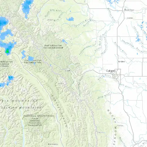 Radar near Canmore at now — 12:00 am MDT, Sat Jul 11