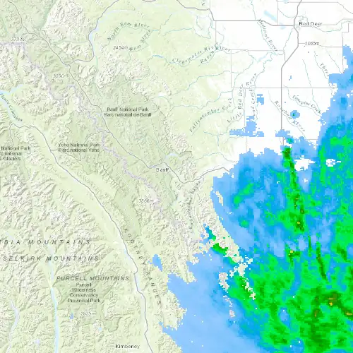 Radar near Canmore at now — 9:00 pm MDT, Mon Sep 7
