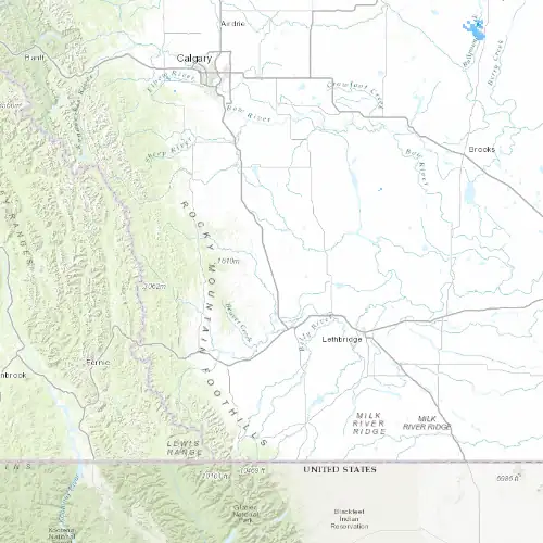 Radar near Claresholm at now — 12:00 am MDT, Sat Jul 11