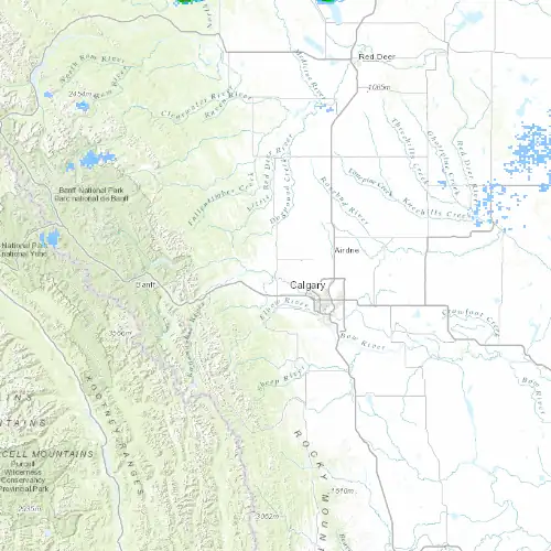 Radar near Cochrane at now — 10:54 pm MDT, Fri Jul 10