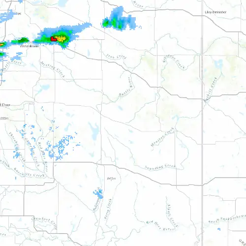 Radar near Coronation at now — 12:00 am MDT, Sat Jul 11