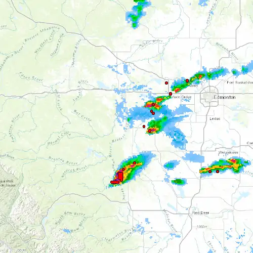 Radar near Drayton Valley at now — 11:00 pm MDT, Fri Jul 10