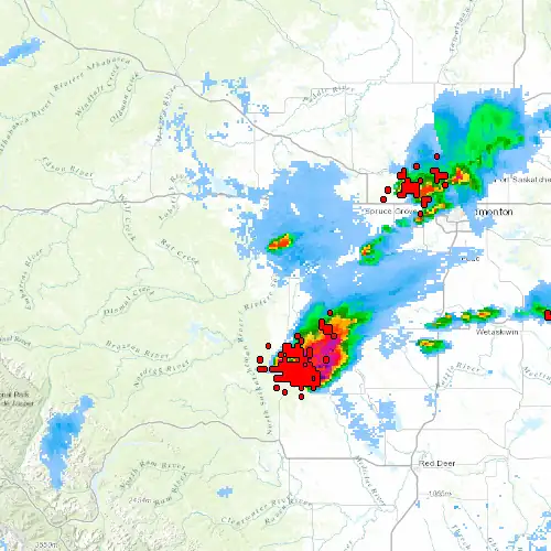 Radar near Drayton Valley at now — 12:06 am MDT, Sat Jul 11