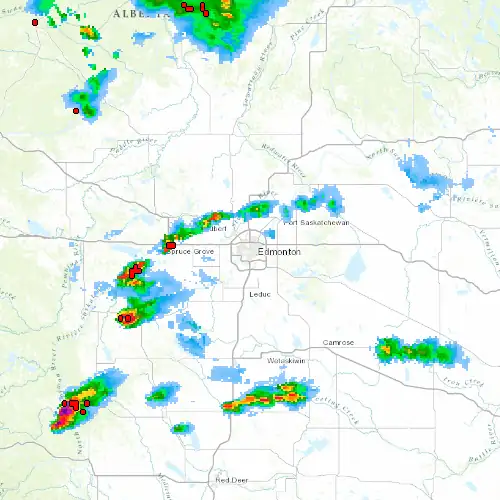 Radar near Edmonton at now — 10:48 pm MDT, Fri Jul 10