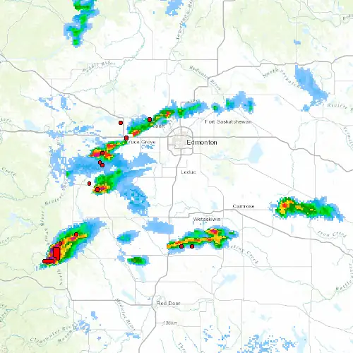 Radar near Edmonton (Int'l Aprt) at now — 11:00 pm MDT, Fri Jul 10