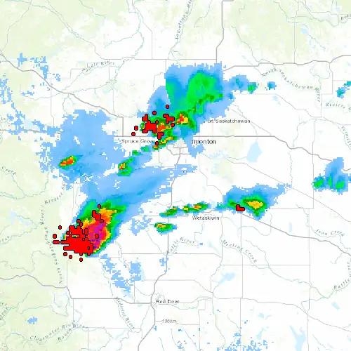 Radar near Edmonton (Int'l Aprt) at now — 12:06 am MDT, Sat Jul 11