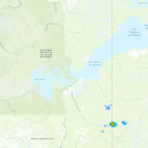 Radar near Fort Chipewyan at now — 11:00 pm MDT, Fri Jul 10
