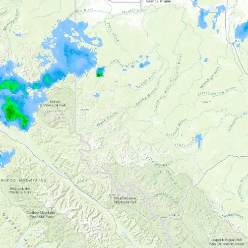 Radar near Grande Cache at now — 10:48 pm MDT, Fri Jul 10