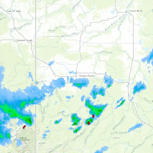Radar near Grande Prairie at now — 12:12 am MDT, Sat Jul 11