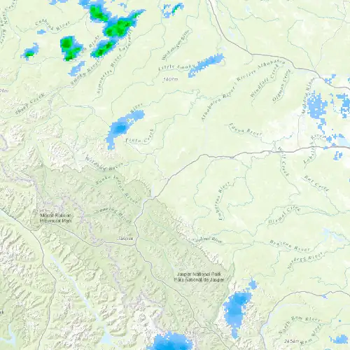 Radar near Hinton at now — 12:00 am MDT, Sat Jul 11