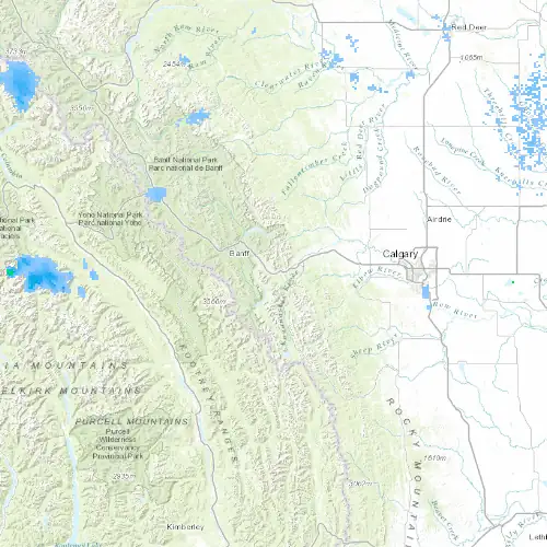 Radar near Kananaskis (Nakiska Ridgetop) at now — 11:06 pm MDT, Fri Jul 10