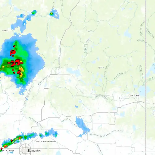 Radar near Lac La Biche at now — 11:00 pm MDT, Fri Jul 10