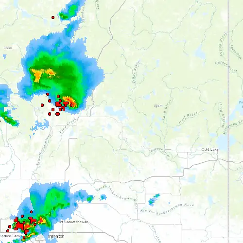 Radar near Lac La Biche at now — 12:06 am MDT, Sat Jul 11