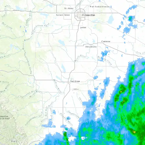 Radar near Lacombe at now — 9:00 pm MDT, Mon Sep 7
