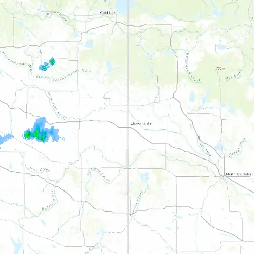 Radar near Lloydminster at now — 12:00 am MDT, Sat Jul 11