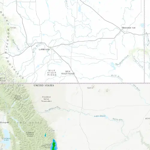 Radar near Milk River at now — 12:06 am MDT, Sat Jul 11