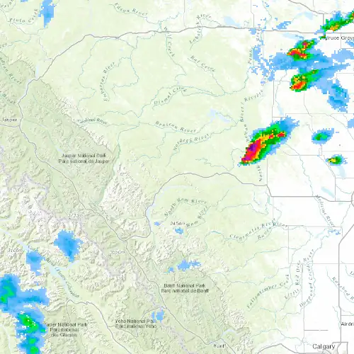 Radar near Nordegg at now — 10:54 pm MDT, Fri Jul 10