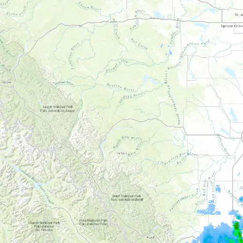 Radar near Nordegg at now — 9:00 pm MDT, Mon Sep 7