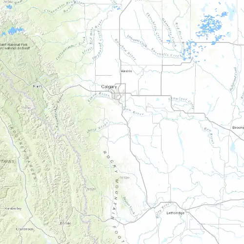 Radar near Okotoks at now — 10:54 pm MDT, Fri Jul 10