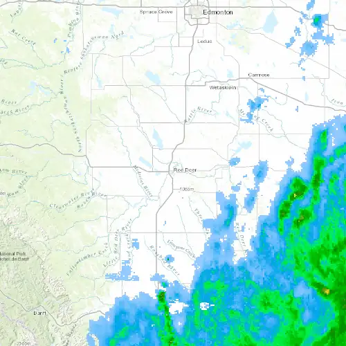 Radar near Red Deer at now — 9:00 pm MDT, Mon Sep 7