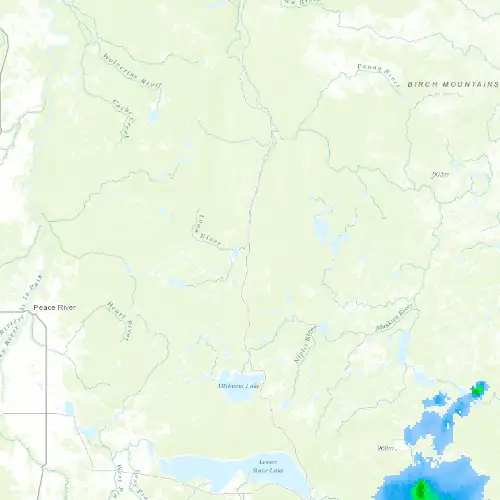 Radar near Red Earth Creek at now — 11:00 pm MDT, Fri Jul 10