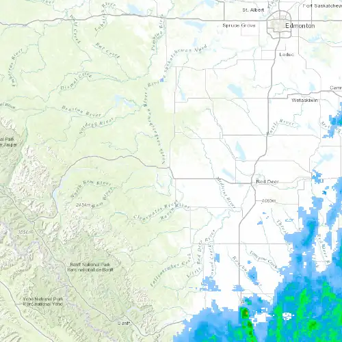 Radar near Rocky Mountain House at now — 9:06 pm MDT, Mon Sep 7