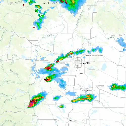 Radar near Stony Plain at now — 10:54 pm MDT, Fri Jul 10