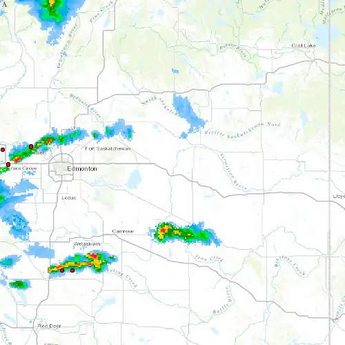 Radar near Vegreville at now — 11:00 pm MDT, Fri Jul 10