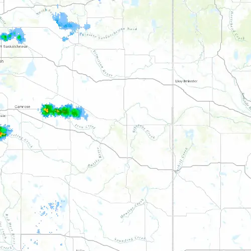 Radar near Wainwright at now — 10:48 pm MDT, Fri Jul 10