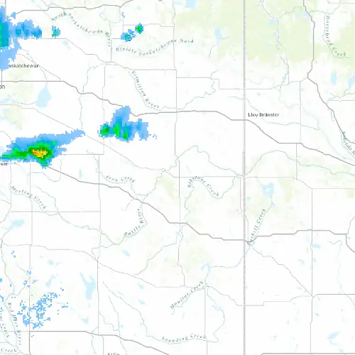 Radar near Wainwright at now — 12:00 am MDT, Sat Jul 11