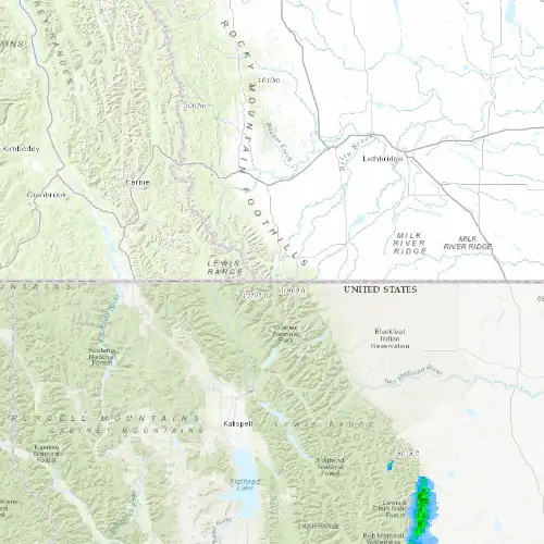 Radar near Waterton Park at now — 12:12 am MDT, Sat Jul 11