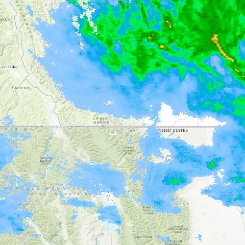 Radar near Waterton Park at now — 9:06 pm MDT, Mon Sep 7