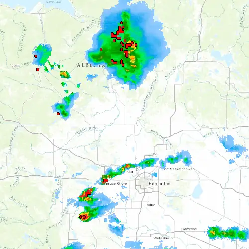 Radar near Westlock at now — 10:48 pm MDT, Fri Jul 10