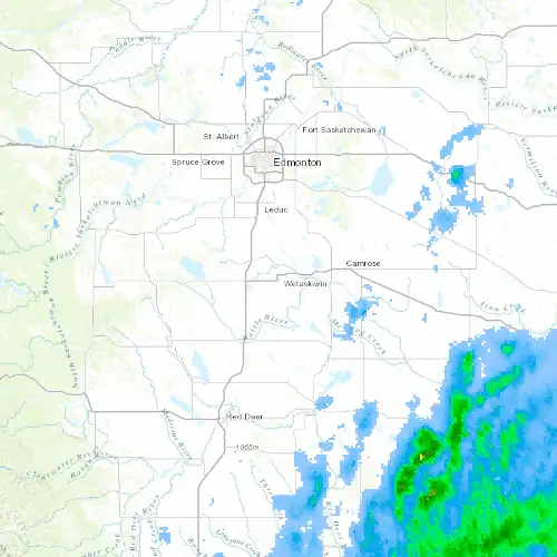 Radar near Wetaskiwin at now — 9:00 pm MDT, Mon Sep 7