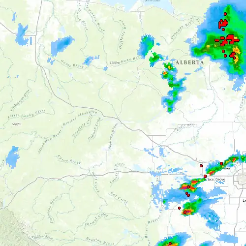 Radar near Whitecourt at now — 11:00 pm MDT, Fri Jul 10