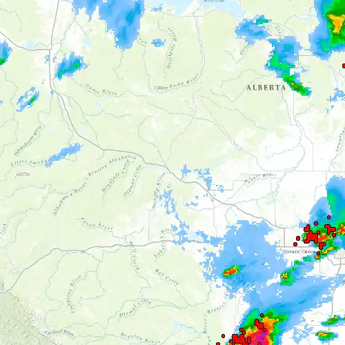 Radar near Whitecourt at now — 12:06 am MDT, Sat Jul 11