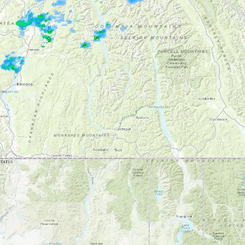 Radar near Castlegar at now — 9:48 pm PDT, Fri Jul 10