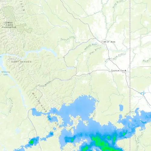 Radar near Chetwynd at now — 11:00 pm PDT, Fri Jul 10