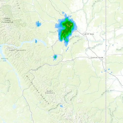 Radar near Chetwynd at now — 8:00 pm PDT, Mon Sep 7