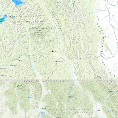 Radar near Cranbrook at now — 10:48 pm MDT, Fri Jul 10